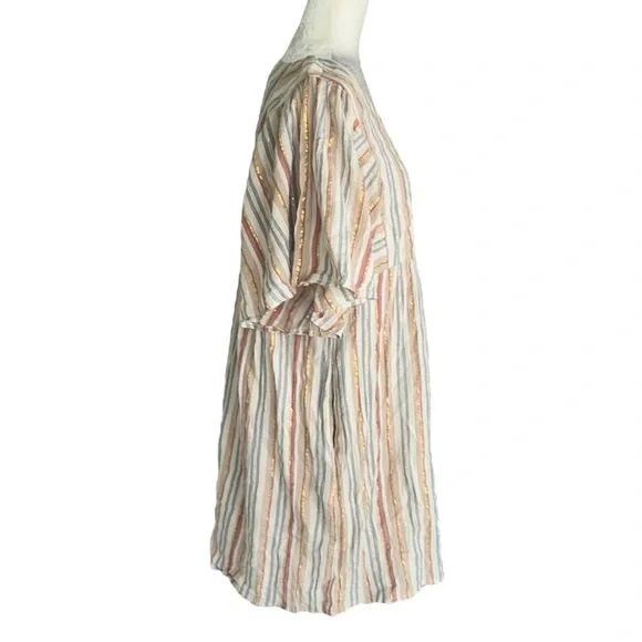 NWT Garnet Hill Lola Shimmering Metallic Gold StripedOrganic Cotton Dress - M